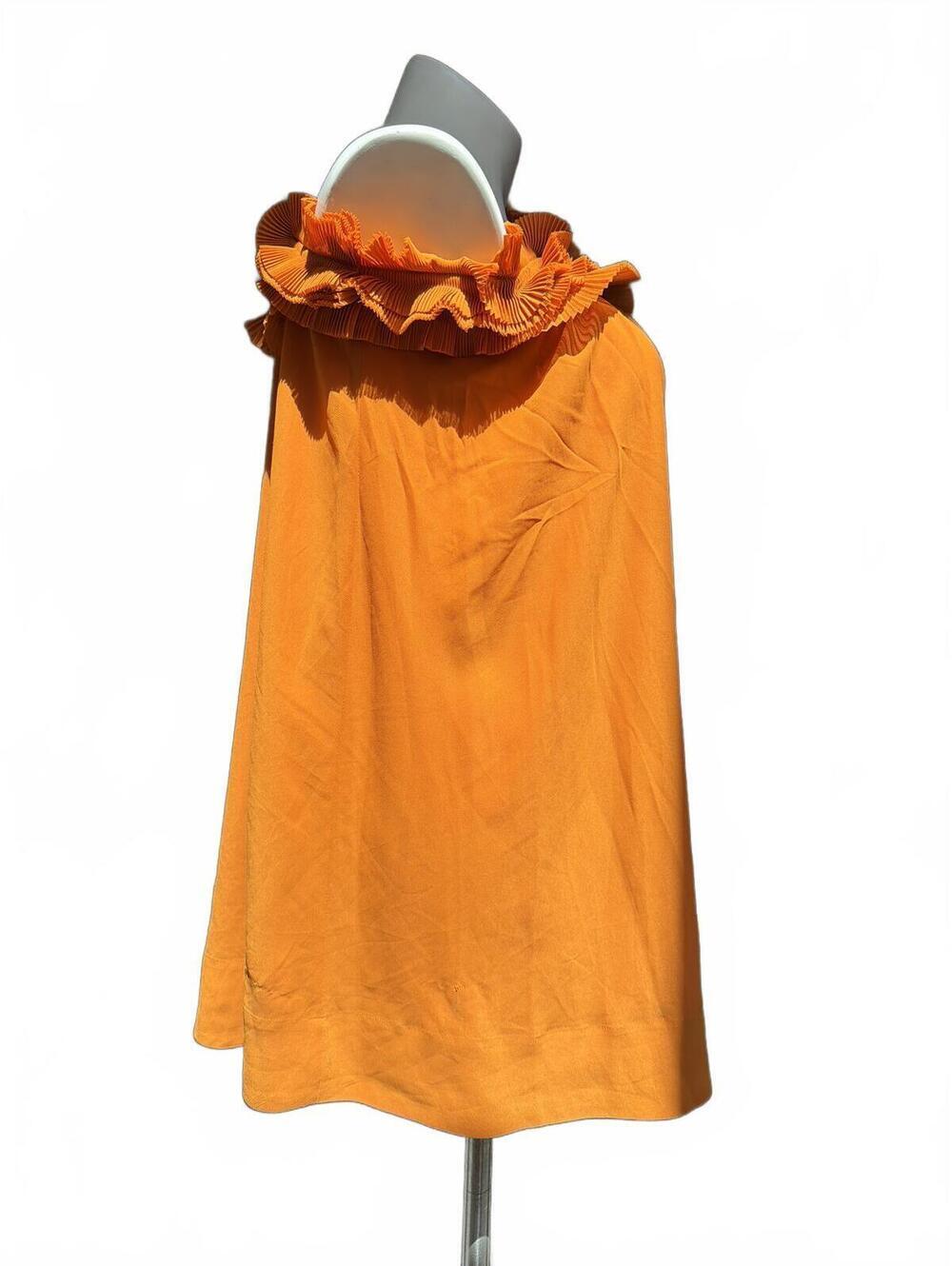 H&M Orange One Shoulder Ruffle Dress Pleated Swing Mini - Picture 3 of 7